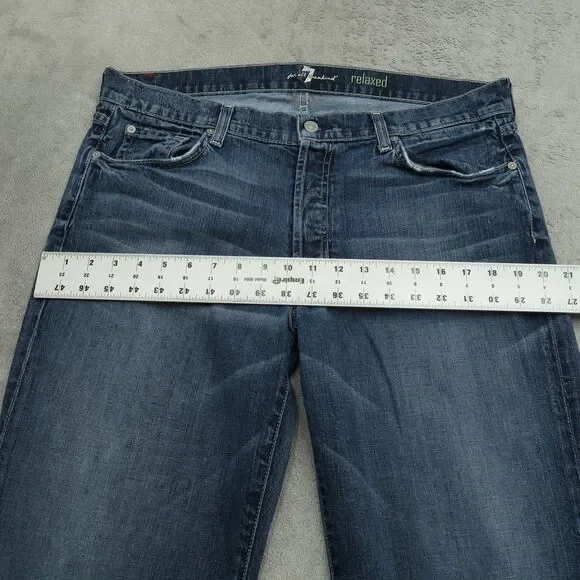 7 For All Mankind Jeans Mens 36x33 Blue Relaxed Fit Straight Medium Stone Wash - Picture 15 of 16